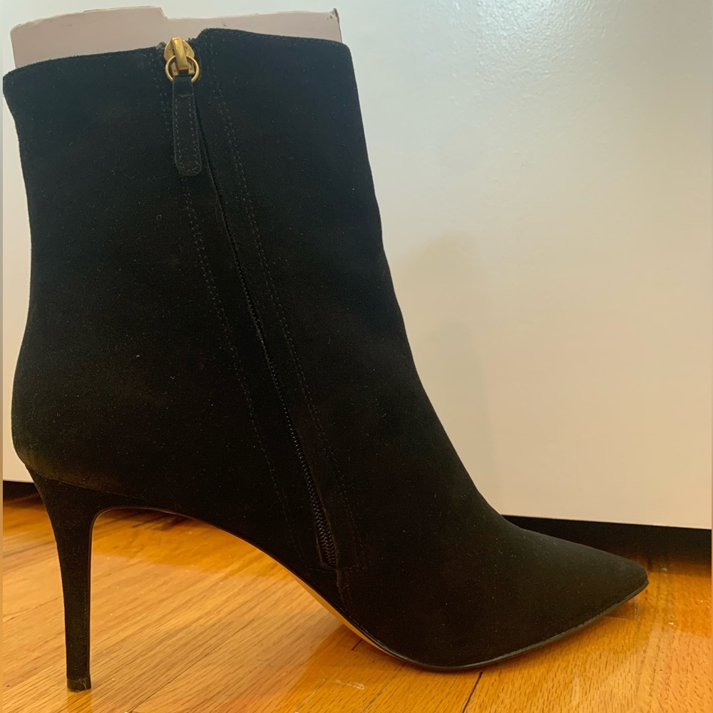 JCrew Lana pointed stiletto ankle booties in black suede - size US12